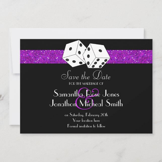 Las Vegas Theme Save the Date Purple Faux Glitter (Front)