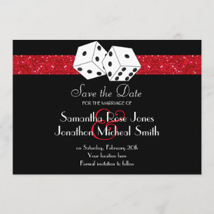 Las Vegas Theme Save the Date Red Faux Glitter