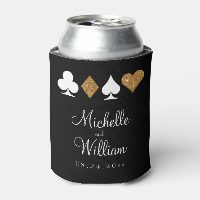Las Vegas Themed Wedding Can Cooler Gold Black (Can Front)