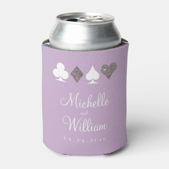 Las Vegas Themed Wedding Can Cooler Silver Purple (Can Front)