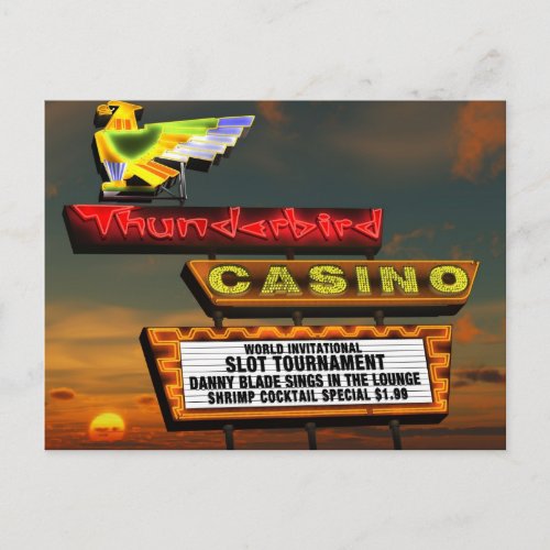 Las Vegas Thunderbird Retro Neon Sign Postcard