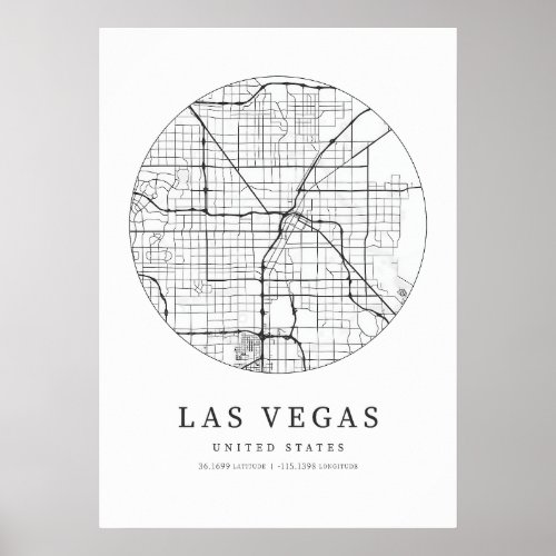 Las Vegas United States Street Layout Map Poster