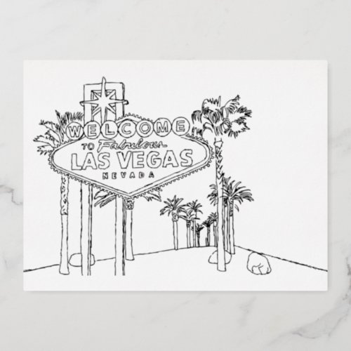 Las Vegas Vacation Drawing Vacation Art Traveling  Foil Holiday Postcard