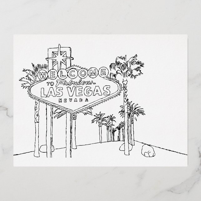 Las Vegas Vacation Drawing Vacation Art Traveling  Foil Holiday Postcard (Front)