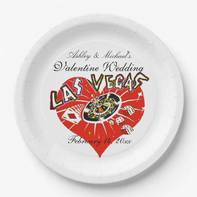 Las Vegas Valentine Wedding Paper Plates (Front)