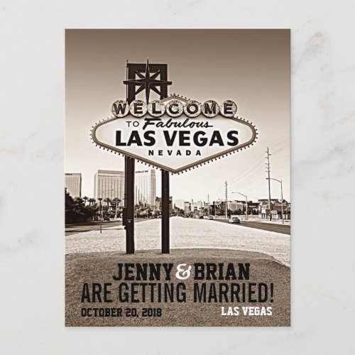 Las Vegas Vintage Sepia Wedding Save The Date Announcement Postcard