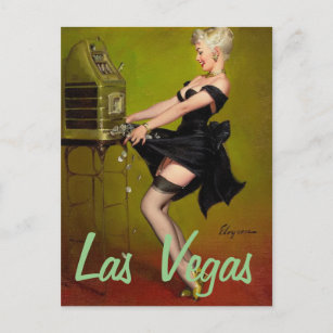 Las Vegas Vintage Travel  Pin up girl Postcard