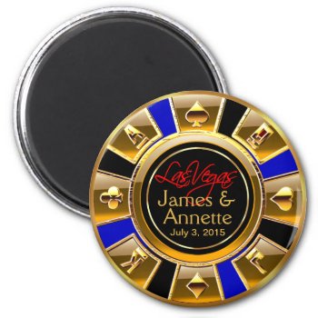 Las Vegas Vip Blue Gold Black Casino Chip Favor Magnet by glamprettyweddings at Zazzle