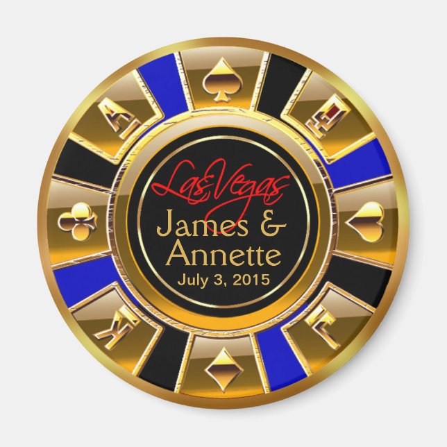 Las Vegas VIP Blue Gold Black Casino Chip Favor Magnet (Front)