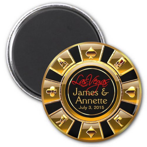 Las Vegas VIP Gold and Black Casino Chip Favor Magnet