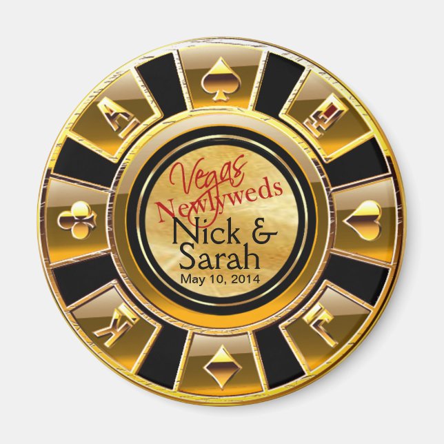 Las Vegas VIP Gold Black Sand Casino Chip Favor Magnet (Front)