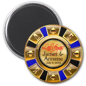 Las Vegas Vip Gold Blue Black Casino Chip Favor Magnet by glamprettyweddings at Zazzle