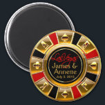 Las Vegas VIP Red Gold Black Casino Chip Favor Magnet<br><div class="desc">If you're Doing It In Vegas or having a Las Vegas themed wedding or reception, these black, gold & red casino chip magnets make the perfect wedding favors! Matching wedding invitations, save the date cards, RSVP cards, envelope decals and stickers are also available. For questions & requests, email me at...</div>