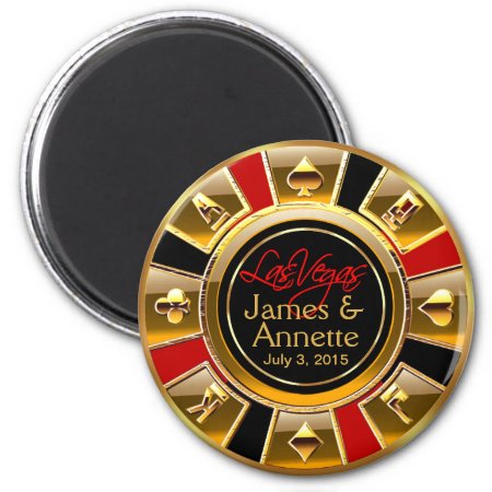 Las Vegas Vip Red Gold Black Casino Chip Favor Magnet