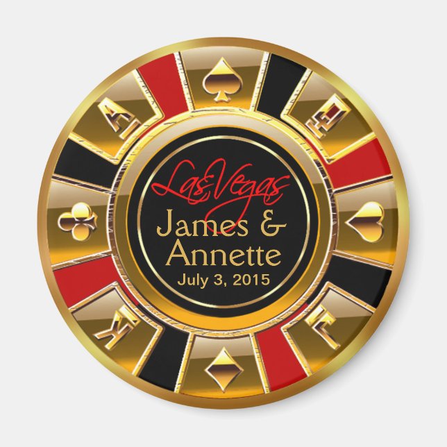 Las Vegas VIP Red Gold Black Casino Chip Favor Magnet (Front)