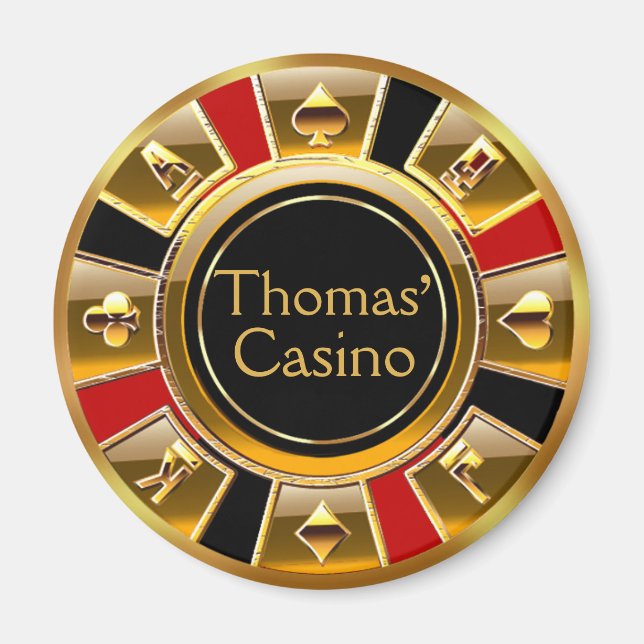 Las Vegas VIP Red Gold Black Casino Chip Favor Magnet (Front)