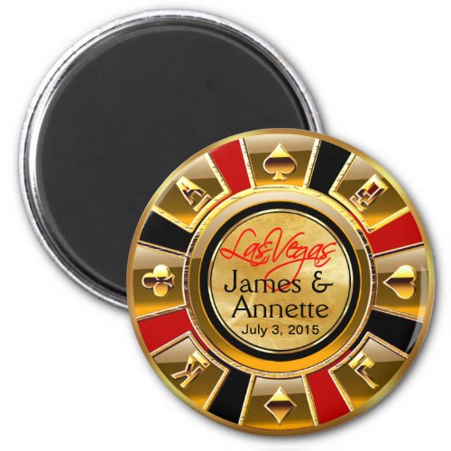 Las Vegas VIP Red Gold Black Casino Chip Favor Magnet