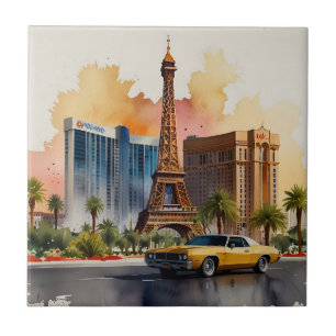 Las Vegas watercolor art Ceramic Tile