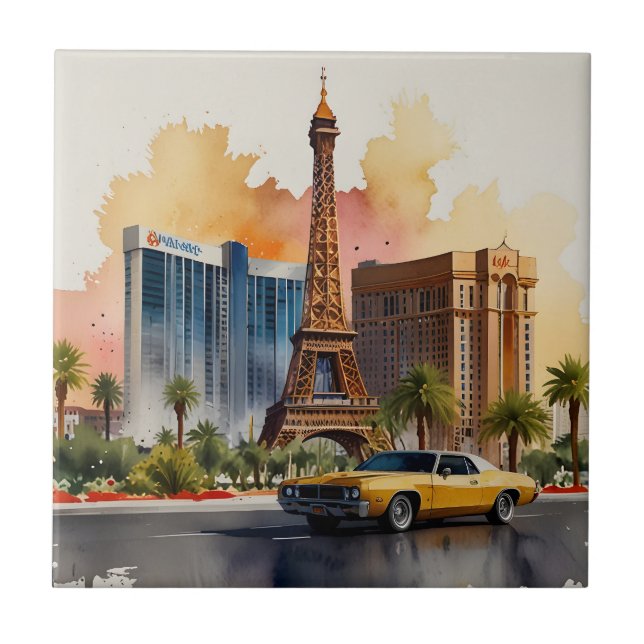 Las Vegas watercolor art Ceramic Tile (Front)