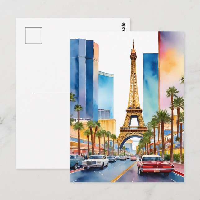 Las Vegas watercolor art Postcard (Front/Back)