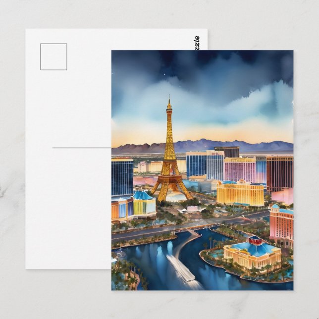 Las Vegas watercolor art Postcard (Front/Back)