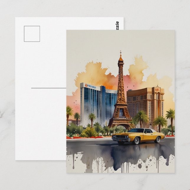 Las Vegas watercolor art Postcard (Front/Back)