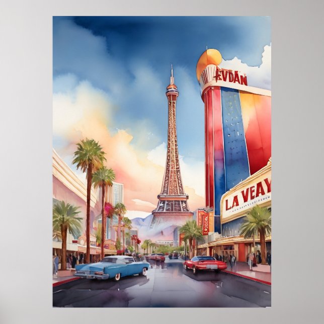 Las Vegas watercolor art Poster (Front)
