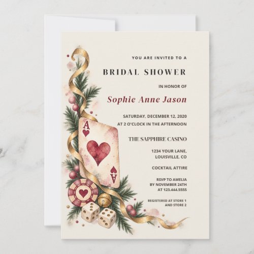 Las Vegas Watercolor Casino Gold Bridal Shower Invitation