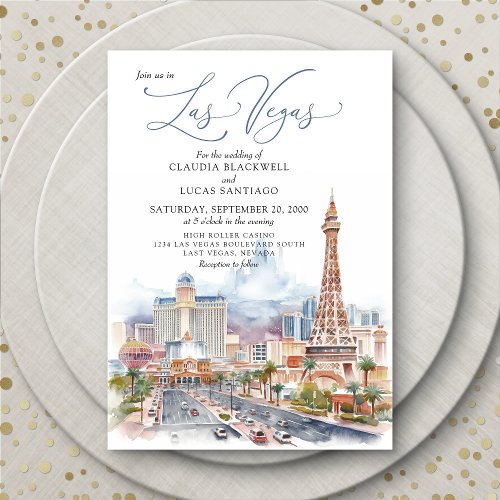 Las Vegas Watercolor Details Wedding Invitation