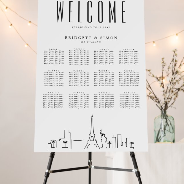 Las Vegas Wedding | 12 Table Seating Chart  Foam Board (In Situ (Stand))