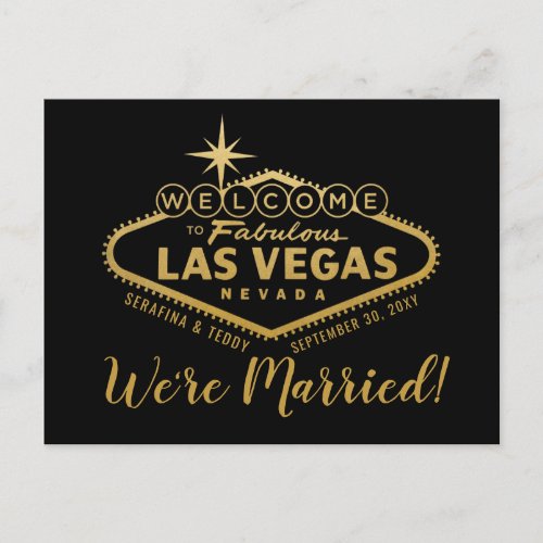 Las Vegas Wedding Announcement Postcard _ Gold