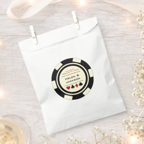 Las Vegas Wedding Black and White Poker Chip Favor Bag