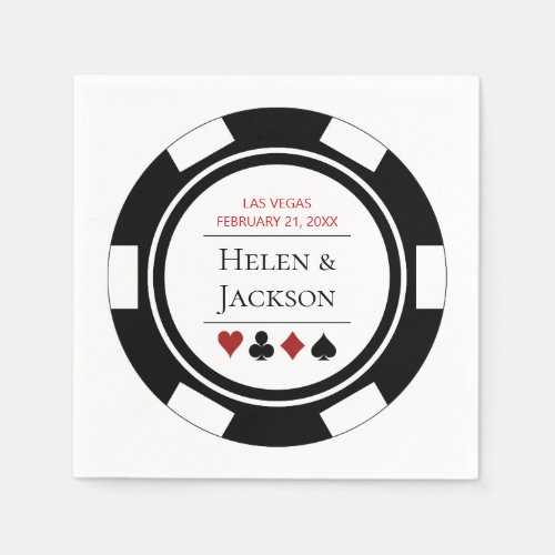 Las Vegas Wedding Black and White Poker Chip Napkins