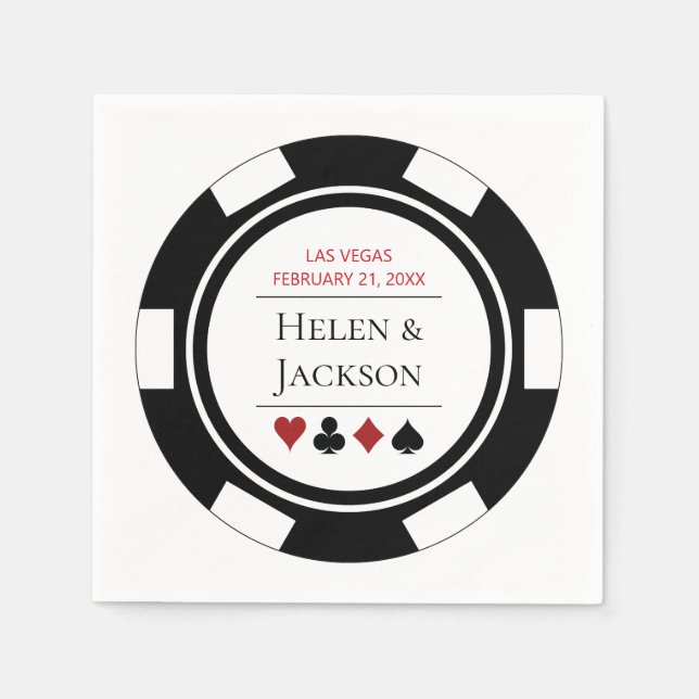 Las Vegas Wedding Black and White Poker Chip Napkins (Front)