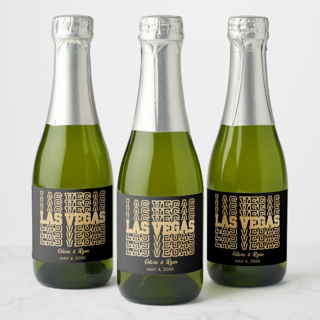 Las Vegas Wedding Black & Gold Mini Sparkling Wine Label (Bottles)