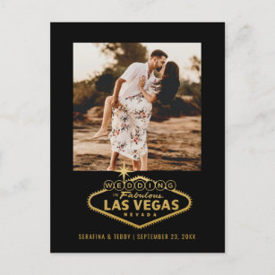 Las Vegas Wedding Black Gold Photo Save the Date Announcement Postcard