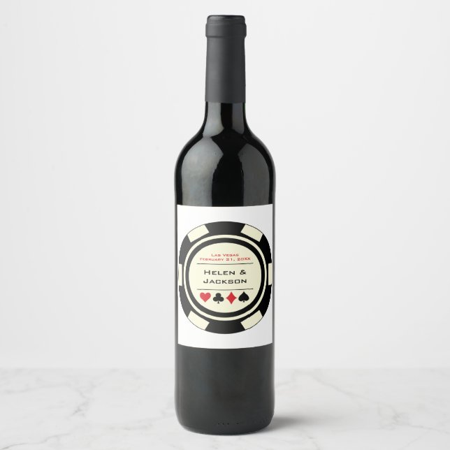 Las Vegas Wedding Black Off-White Poker Chip Wine Label (Front)