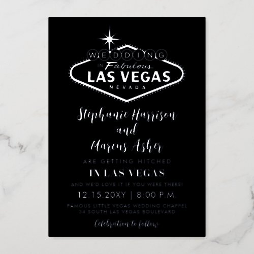 Las Vegas Wedding  Black Silver Info on Back Foil Foil Invitation