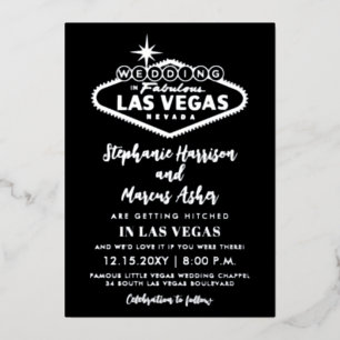 Las Vegas Wedding  Black Silver Info on Back Foil Invitation