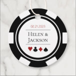 Las Vegas Wedding Black White Poker Chip Favor Tags<br><div class="desc">These poker chip wedding favor tags,  in black,  white and red,  would make a perfect addition to your guest's favors. Personalize your design with your names in black in the center,  and a wedding date,  thank you,  etc. in red on top.</div>
