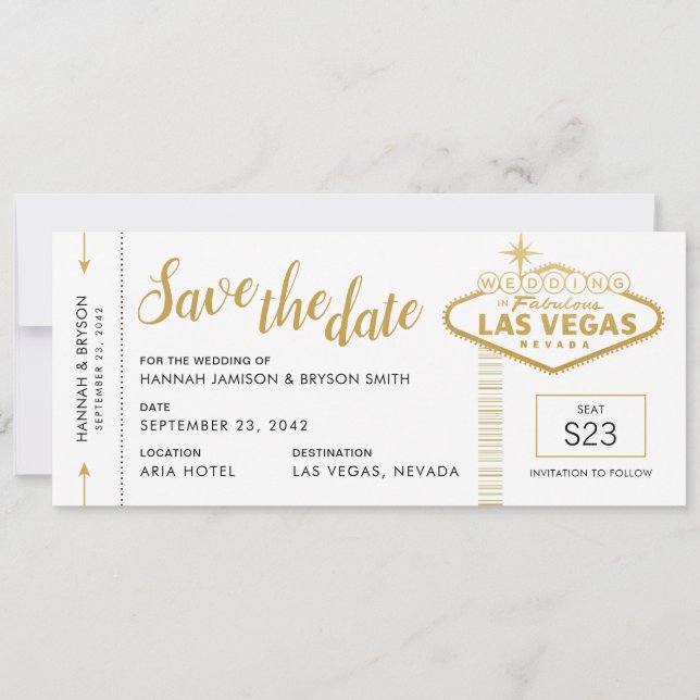 Las Vegas Wedding Boarding Pass Save the Date Card (Front)