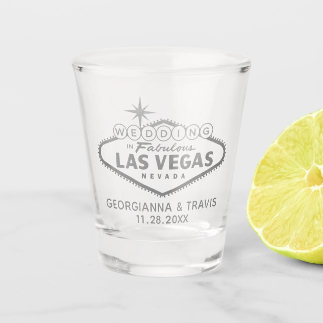 Las Vegas Wedding Bridal Party Favor Silver Shot Glass (Front)
