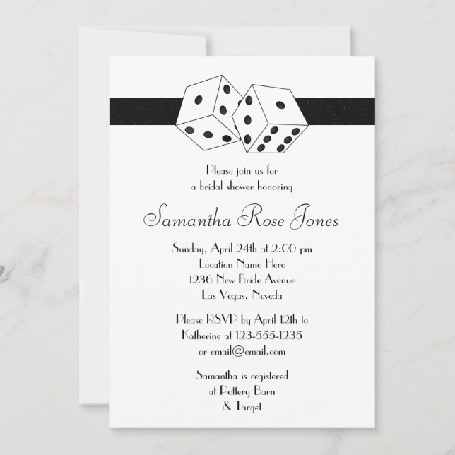 Las Vegas Wedding Bridal Shower Black Dice Theme Invitation (Front)