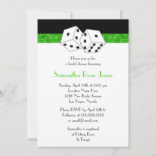 Las Vegas Wedding Bridal Shower Green Dice Theme Custom Invitation