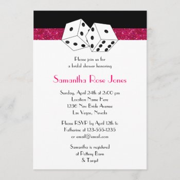Las Vegas Wedding Bridal Shower Pink Dice Theme Invitation by prettypicture at Zazzle