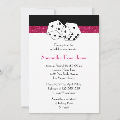 Las Vegas Wedding Bridal Shower Pink Dice Theme Invitation