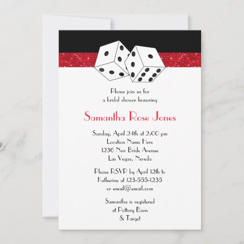 Las Vegas Wedding Bridal Shower Red Dice Theme Personalized Invitations
