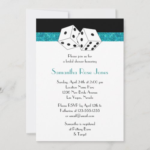 Las Vegas Wedding Bridal Shower Teal Dice Theme Invitation