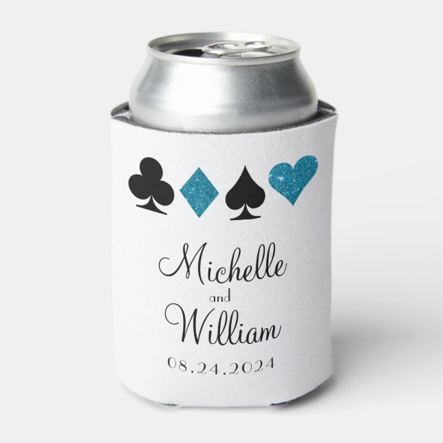 Las Vegas Wedding Can Cooler Favor in Turquoise (Can Front)