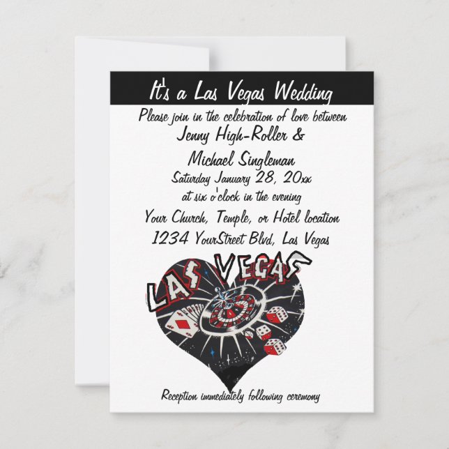 Las Vegas Wedding Contemporary Black &White Heart Invitation (Front)